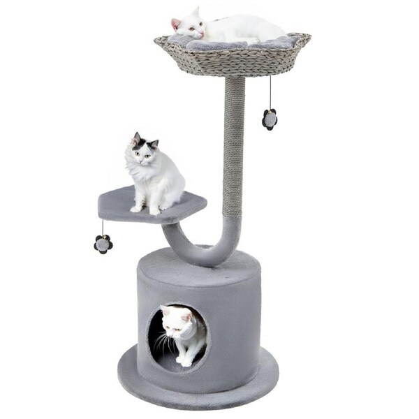 Costway 106 cm Cat Tree Tower 3-Layer Scratching Post w/Condo & 2 Perches Pet Toy