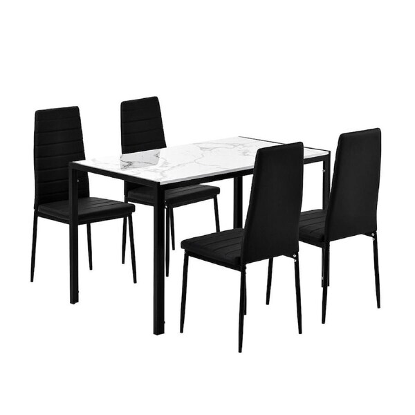 Marble Dining Table Set 4 Chairs Faux Marble Large Glossy Desk Modern Restaurant Kitchen Bedroom Office Work White
