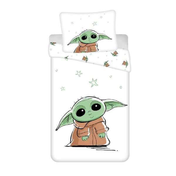 Star Wars Mandalorian Baby Yoda Cotton Quilt Cover Set - Single Bed Size