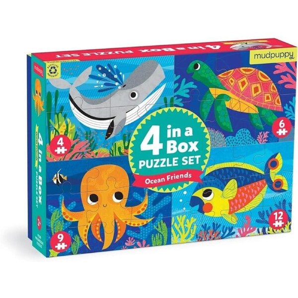 Mudpuppy - 4 in a Box Puzzle Set - Ocean Friends