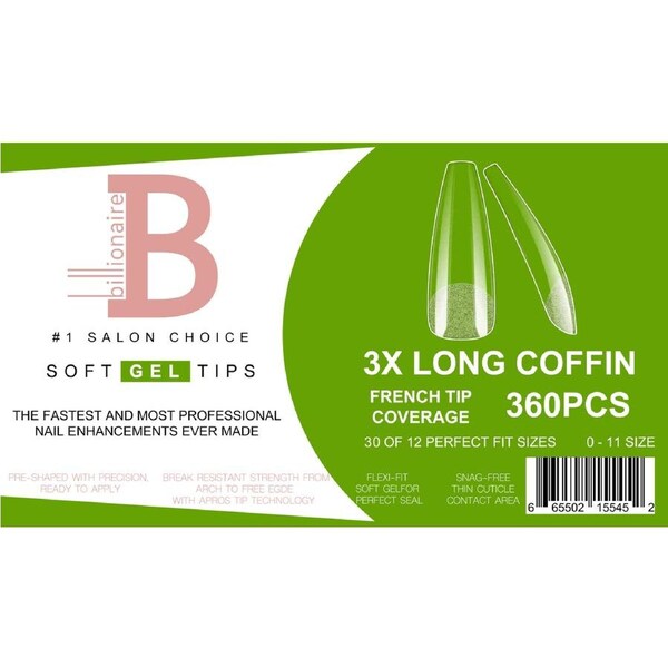 Billionaire Soft Gel Tips Box Nail False Fake 3X Extra Long Coffin - 360pcs