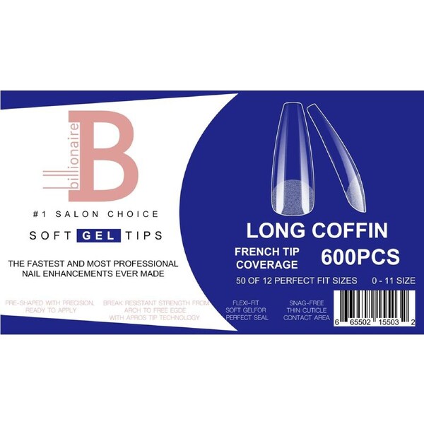 Billionaire Soft Gel Tips Box Nail False Fake Long Coffin - 600 pcs