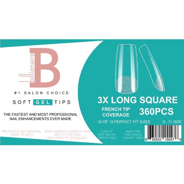 Billionaire Soft Gel Tips Box Nail False Fake 3 Extra Long Square - 360pcs
