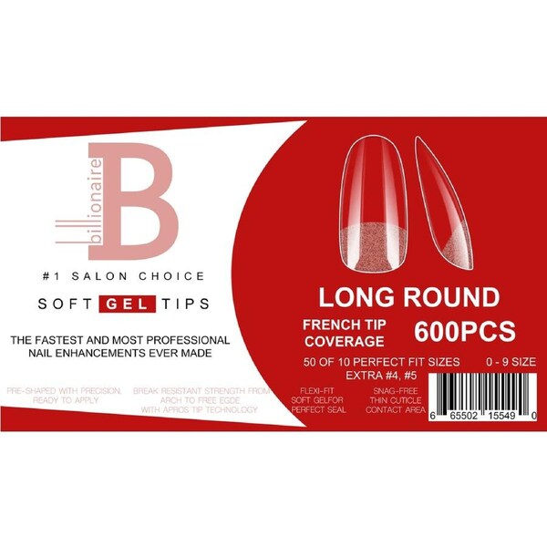 Billionaire Soft Gel Tips Box Nail False Fake Long Round - 600pcs