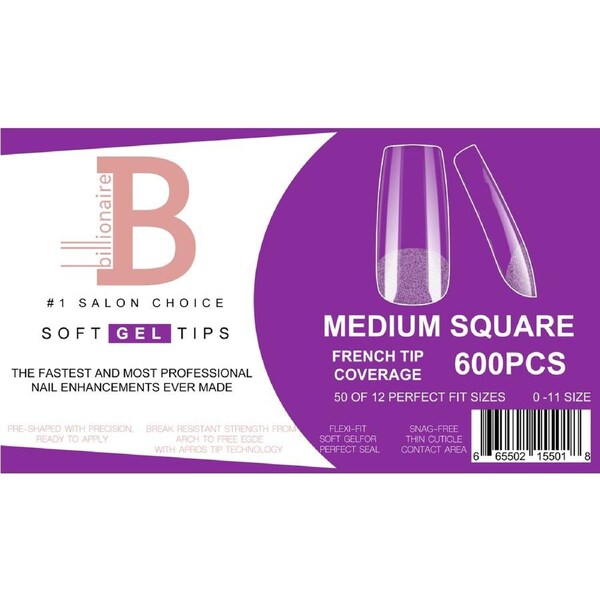 Billionaire Soft Gel Tips Box Nail False Fake Medium Square - 600pcs