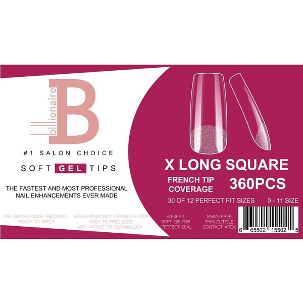Billionaire Soft Gel Tips Box Nail False Fake Extra Long Square - 360pcs