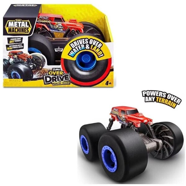 Zuru Metal Machines Over Drive Red Terrain Monster Truck Giant Wheels Drive on Water
