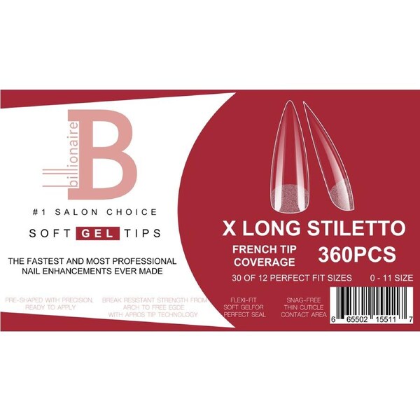 Billionaire Soft Gel Tips Box Nail False Fake Extra Long Stiletto- 360pcs