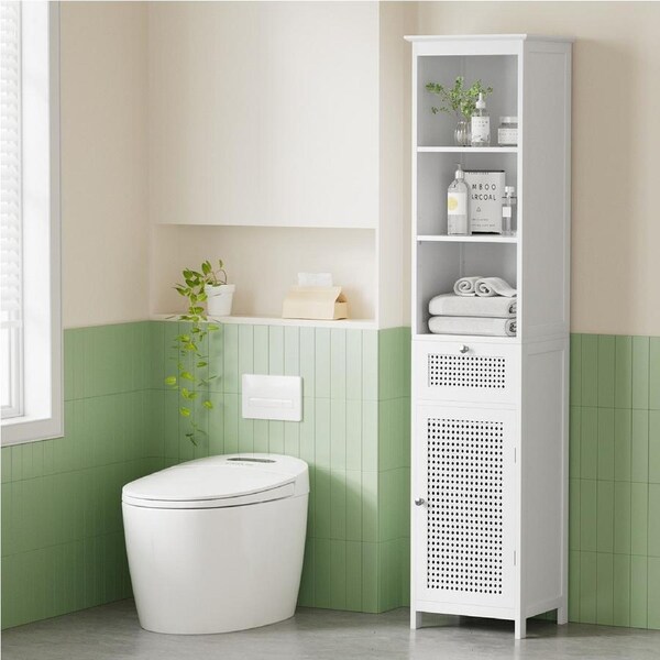 161cm Artiss Bathroom Storage Cabinet Storage White Rattan
