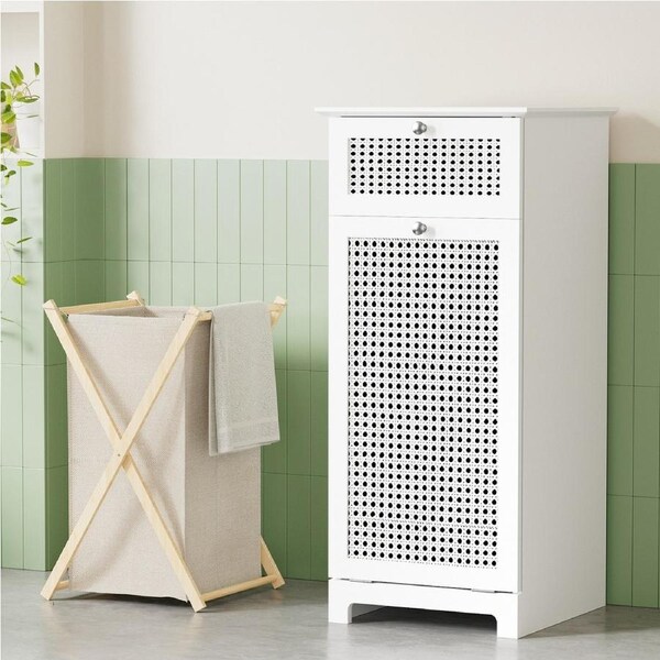 90cm Artiss Bathroom Storage Cabinet Laundry Hamper Cabinet Bathroom Storage White Rattan