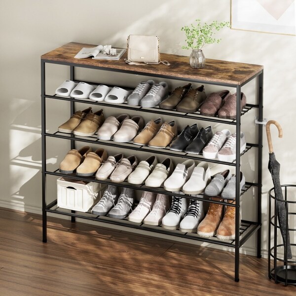 Artiss Shoe Rack 5-tier 25 Pairs Walnut Bob