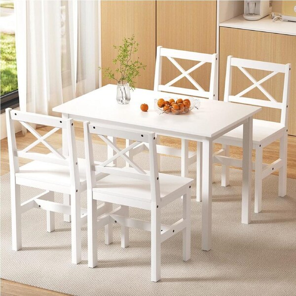 1 Artiss Dining Table and 4 Chairs Set White