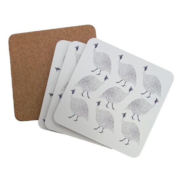La Vida Dining Kitchen Guinea Fowls Cork Back Coasters Set 4