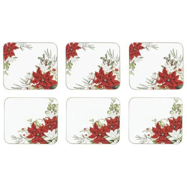 Ashdene Dining Kitchen Poinsettia Cork Back Coasters Set 6