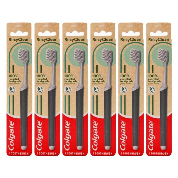 6 x Colgate Recyclean Toothbrush 100% Recycled Plastic Handle Soft