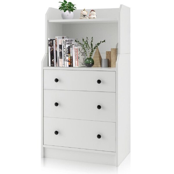 Costway 111cm Chest of Drawers H Shape Storage Organizer Utility Storage Cabinet w/2 Open Shelves Living Room Entryway, White