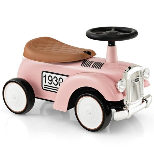 Costway Foot to Floor Riding Car Retro Ride On Toy Walker Vehicle w/Storage & EVA Wheels Birthday Gift Pink