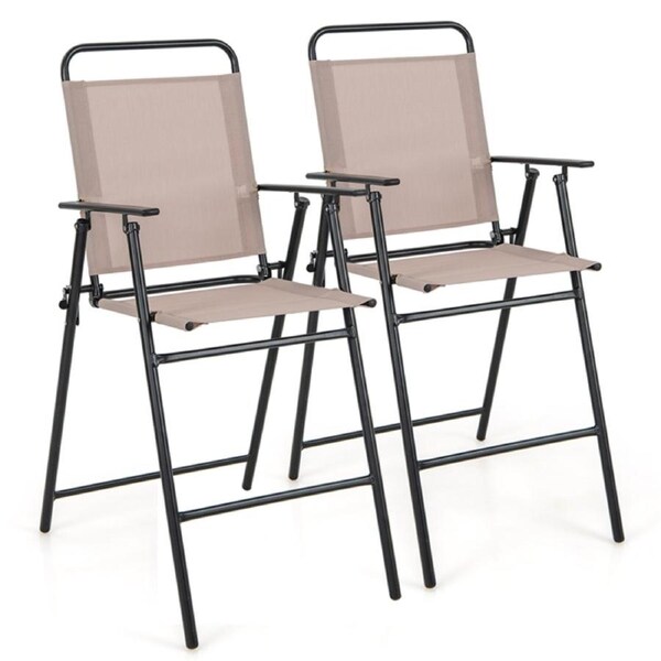 Costway 2x Folding Outdoor Chairs Patio Dining Chair Textilene Backrest w/Fixed Buckle Beige