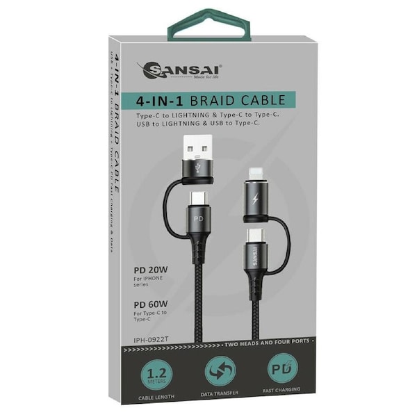 Sansai 4 In 1 USB C to USBC & Lightining & USBA to Lighting & USBC Cable 120cm