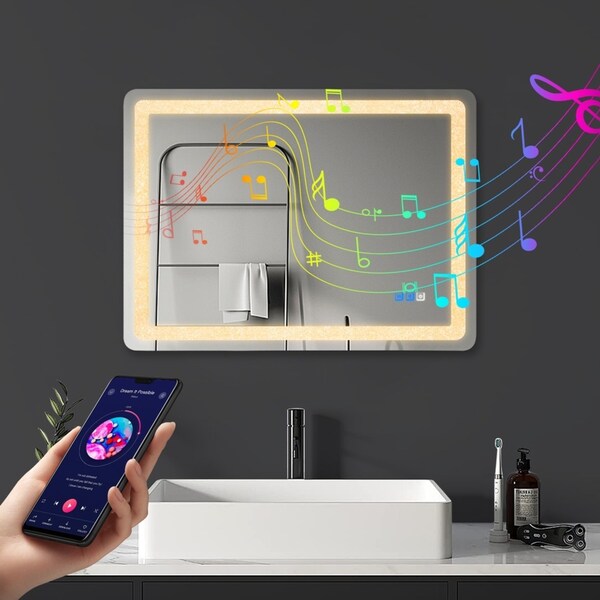 ACA 800x600mm Wall LED Light Makeup Mirror Touch Bluetooth Speaker Defog