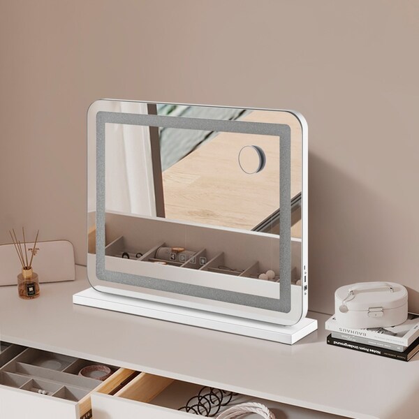 58x46cm Tabletop/Wall Vanity Crystal LED Light Makeup Mirror Bluetooth Speaker