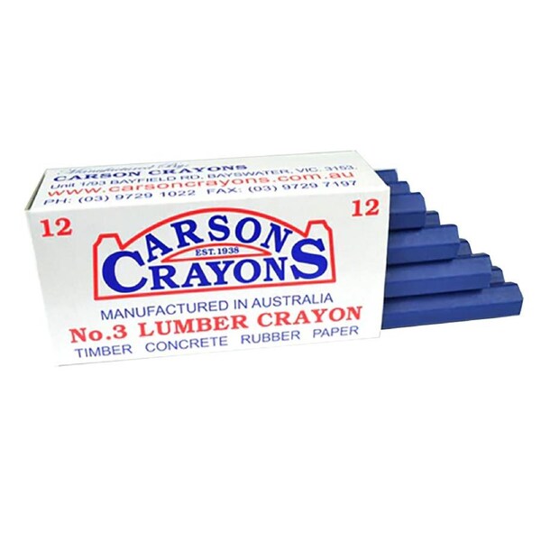 12x Carson No.3 Timber/Concrete/Rubber/Paper Builders Marking Crayons Blue