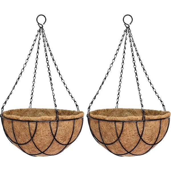 2x Northcote Pottery Lattice Wire Hanging Plant Basket Steel/Coco Fibre 30cm BLK