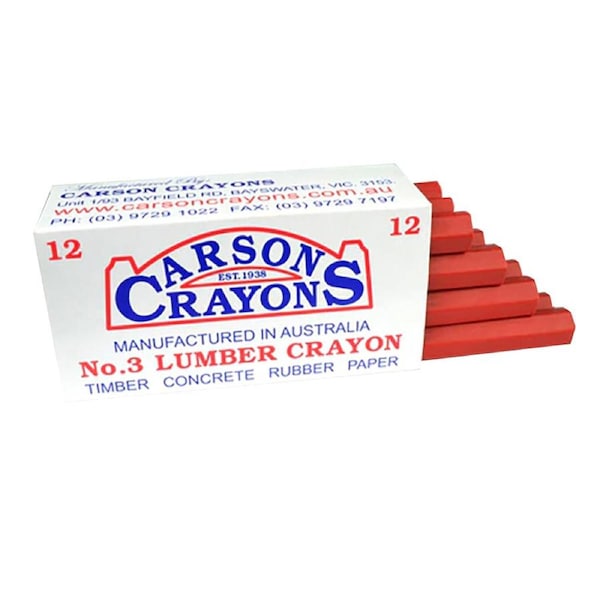 12x Carson No.3 Timber/Concrete/Rubber/Paper Builders Marking Crayons Red