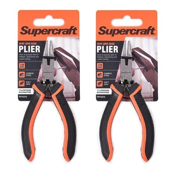 2x Supercraft Mini Long Nose Carbon Steel Pliers 125mm With Soft Grip Handles