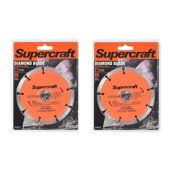2x Supercraft Dry Cutting 125mm Diamond Blade Segmented Rim For 22mm Spindle