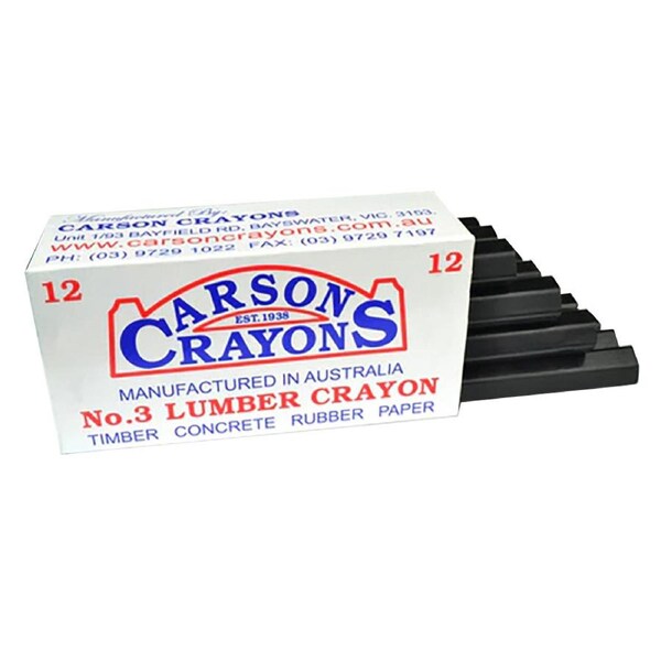 12x Carson No.3 Timber/Concrete/Rubber/Paper Builders Marking Crayons Black