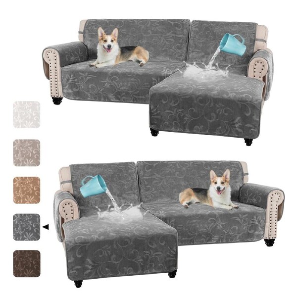 100% Waterproof L-Shaped Sofa Slipover Velvet Left/ Right Chaise Lounge Cover Right Chaise+3 Seater / Taupe