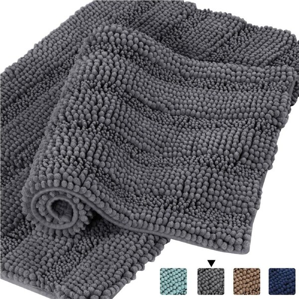 2 PCS Bath Mat Non Slip Bath Mat Set for Bathroom Rug Thick Soft Super Chenille 51cm X 81cm & 43cm X 61cm / Mauve