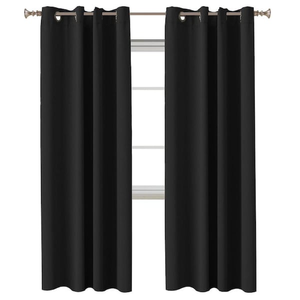 2 x Blockout Curtains Blackout Bedroom Curtain Draperies Eyelet ,Black W132cm X D213cm