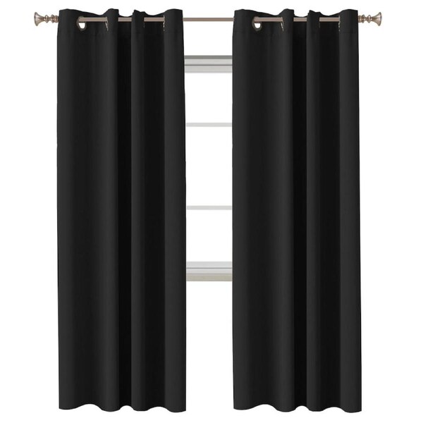 2 x Blockout Curtains Blackout Bedroom Curtain Draperies Eyelet ,Black W132cm X D274cm