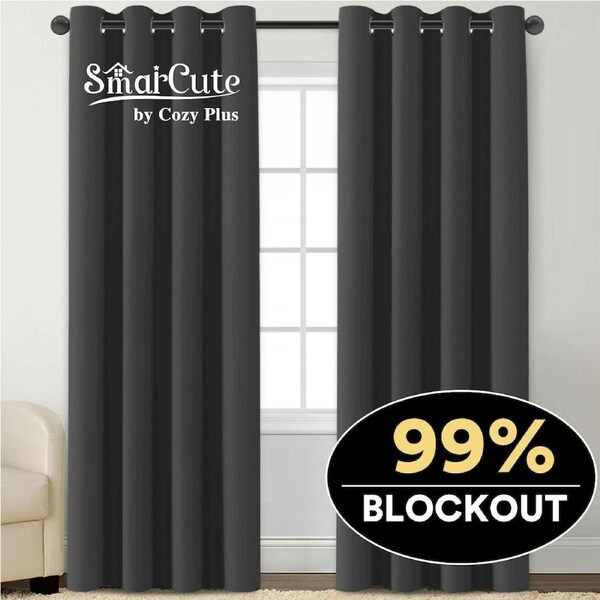 2 x Blockout Curtains Blackout Bedroom Curtain Draperies Eyelet for Living Room 2 X W132cm X D160cm / Dark Grey