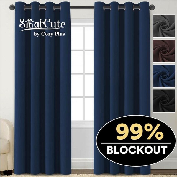 2 x Blockout Curtains Blackout Bedroom Curtain Draperies Eyelet for Living Room 2 X W132cm X D183cm / Navy