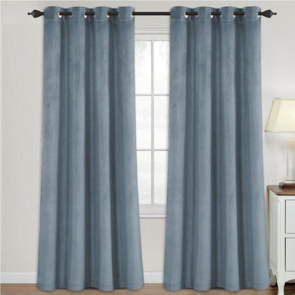 2x Luxury Velvet Blockout Curtains Thick Soft Window Curtain Draperies 1 Pair Stone Blue / W132cm X D213cm