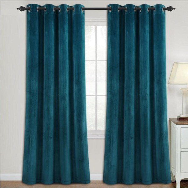 2x Luxury Velvet Blockout Curtains Thick Soft Window Curtain Draperies 1 Pair Teal / W132cm X D160cm