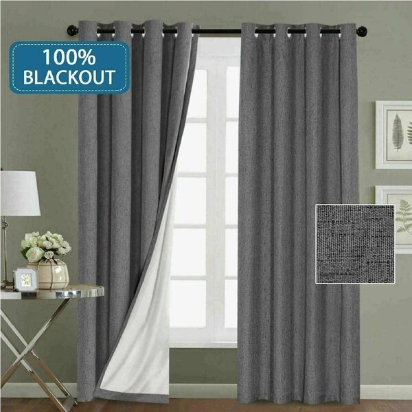 2x 100% Blackout Curtains Pair Rich Linen Textured Curtain Draperies for Bedroom Gray / W168cm X D229cm