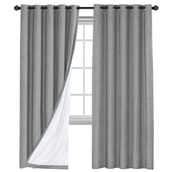 2x 100% Blackout Curtains Pair Rich Linen Textured Curtain Draperies for Bedroom Dove Grey / W117cm X D137cm