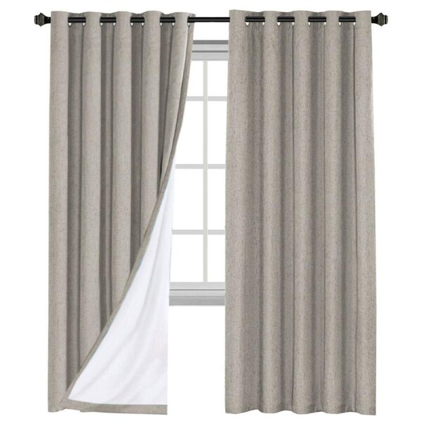 2x 100% Blackout Curtains Pair Rich Linen Textured Curtain Draperies for Bedroom Taupe / W117cm X D137cm