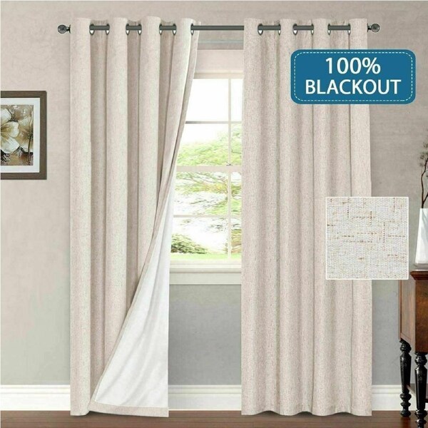 2x 100% Blackout Curtains Pair Rich Linen Textured Curtain Draperies for Bedroom Natural / W168cm X D229cm
