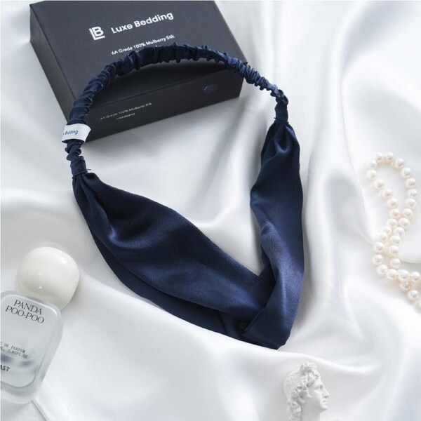 Luxe Bedding 6A Grade 100% Mulberry Silk Headband Navy