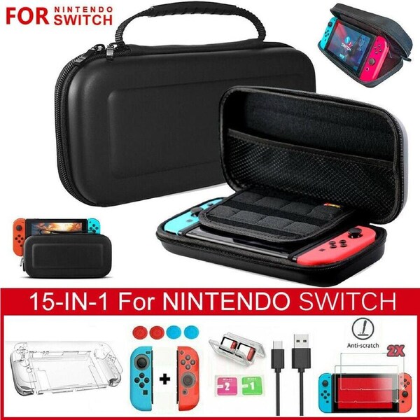 For Nintendo Switch Travel Carry Case EVA Bag+Cover+Screen Protector+Accessories