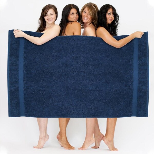 LINENOVA 2Pcs Jumbo Extra Large Bath Sheets Sets 90x180cm 8 Colors 550 GSM 100% Cotton Navy
