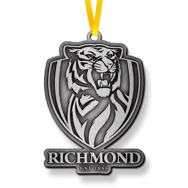 AFL Christmas Metal Ornament - Richmond Tigers - Approx. 70 x 50mm