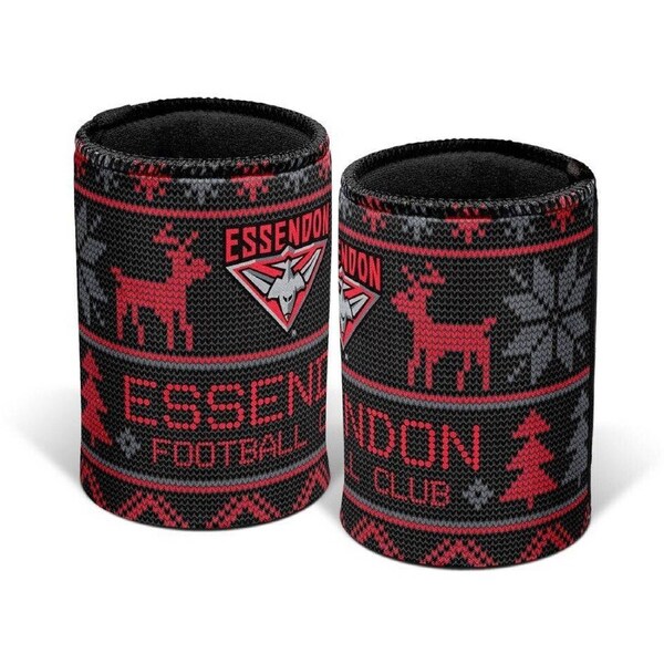 AFL Christmas Stubby Cooler - Essendon Bombers - Rubber Base - XMAS