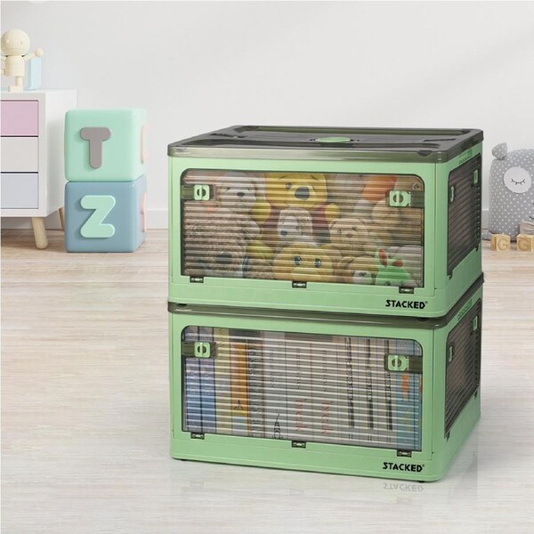 Stacked55L Storage Boxes Stackable Container Lid 5Sides Open Wardrobe Clothes Organizer