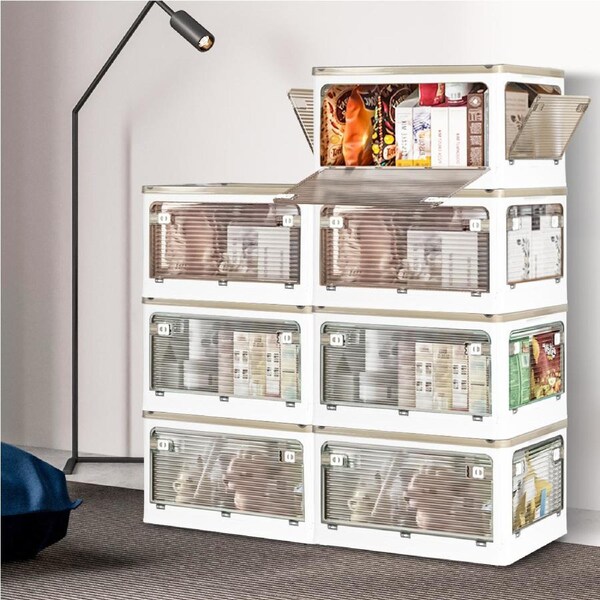 Stacked Storage Box Plastic Stackable Container Clothes Wardrobe Organiser 5 Side Open